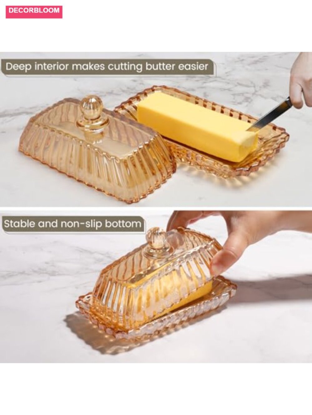 Vintage Glass Butter Dish with Lid, Dishwasher Safe Butter Keeper, Holds 1 Stick - Picture 6 of 6